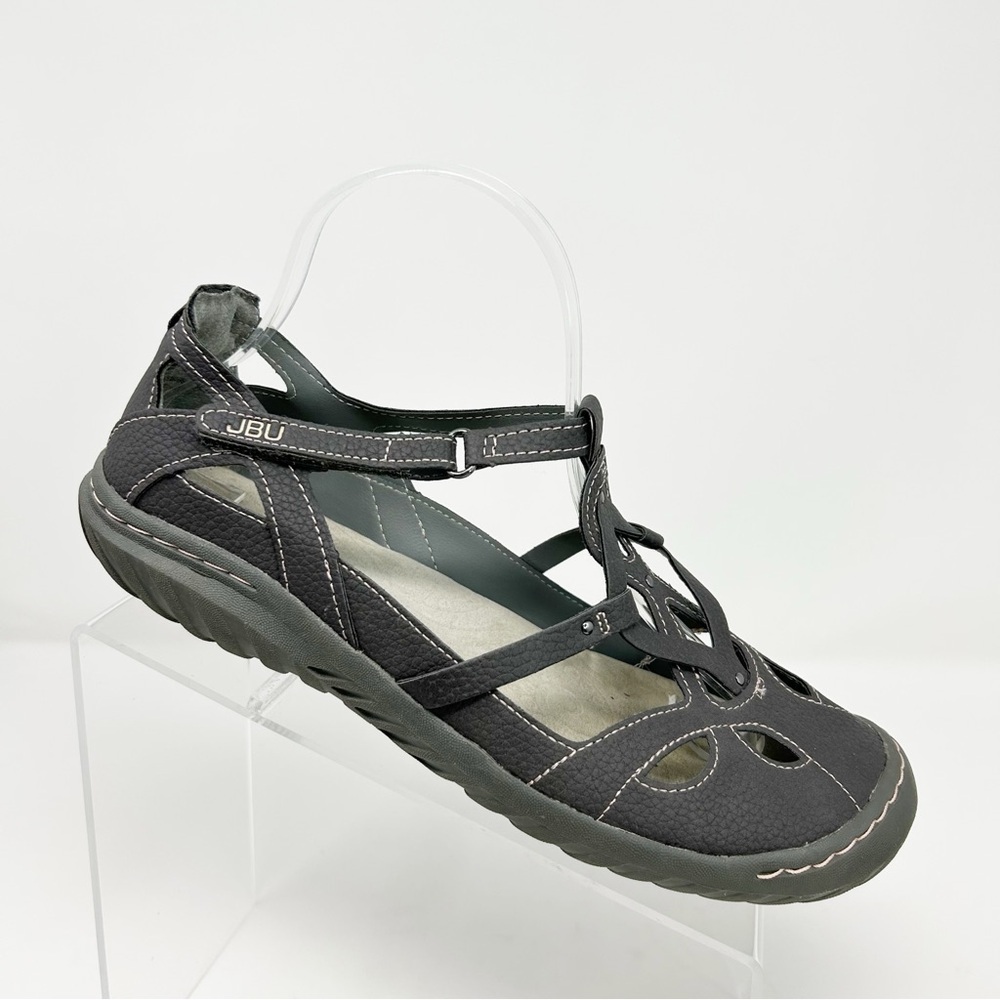 JBU by Jambu Sydney Charcoal Gray Flat T Strap Memory Foam Sandals Size 9